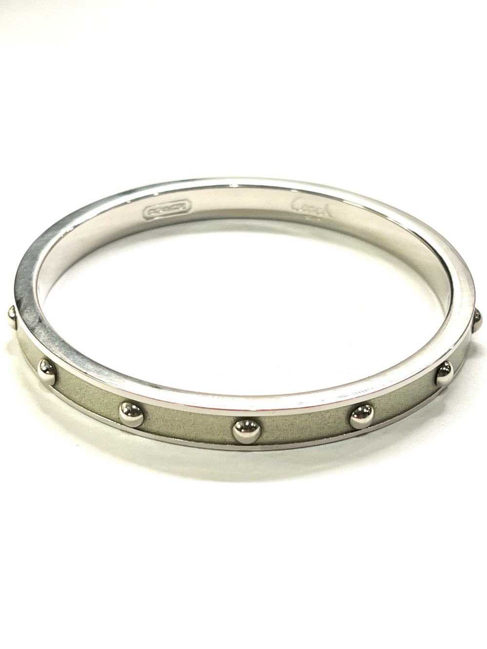 Coach Silvertone Silver Enamel Studded Bangle Bracelet EUC